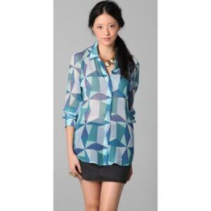 Equipment Femme Geometric Print SILK  Long Sleeve Button-Up  Blouse Women's XS